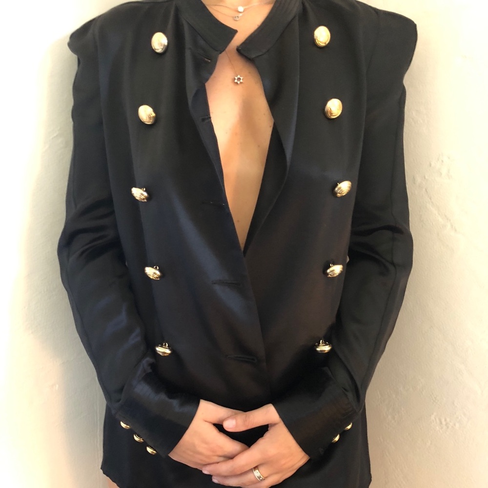 Balmain H&M Silk Jacket in Black Gold Buttons SZ 2 - Picture 4 of 9
